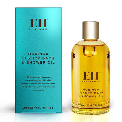 Emma Hardie Moringa Luxury Bath & Shower Oil | luxurious | Moringa Seed Oil | nourishing | soft | supple | ski | bath | shower | cleansing