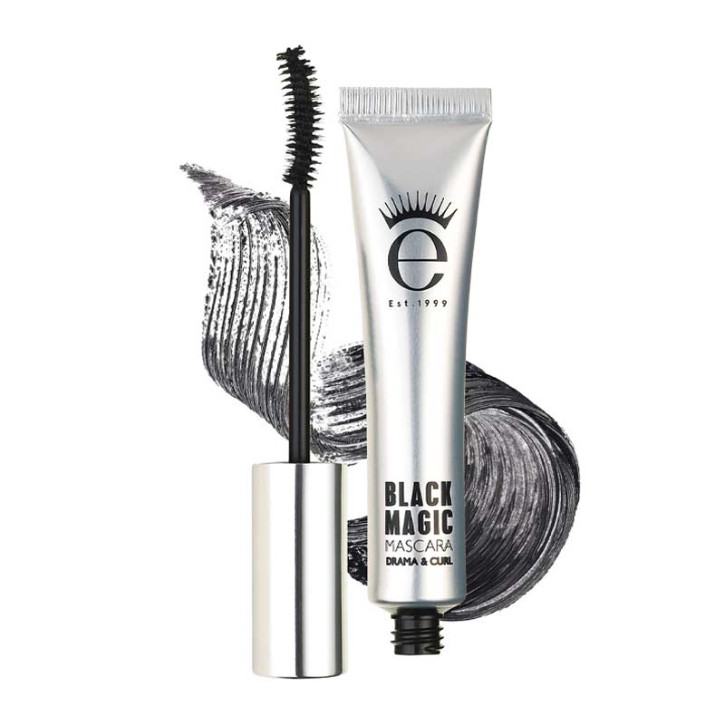 Eyeko Black Magic Mascara | tubing formula | glides | lashes | length | volume | separation | water-resistant | curl | vegan | cruelty-free | swatch | tube