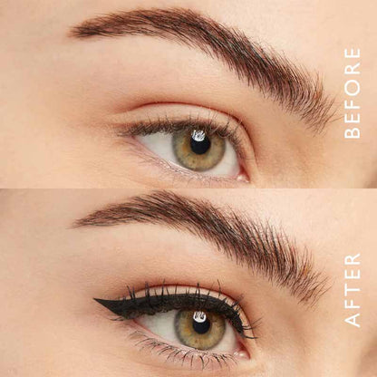 Eyeko Skinny Liquid Eyeliner Travel Size | liquid eyeliner | effortless | before | after | accentuated | rich | colour | black | definition | winged liner