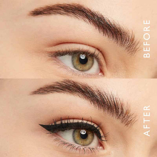 Eyeko Skinny Liquid Eyeliner Travel Size | liquid eyeliner | effortless | before | after | accentuated | rich | colour | black | definition | winged liner