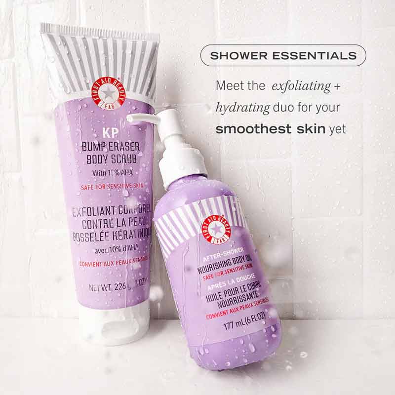 First Aid Beauty KP Bump Eraser Body Scrub and After Shower Nourishing Body Oil