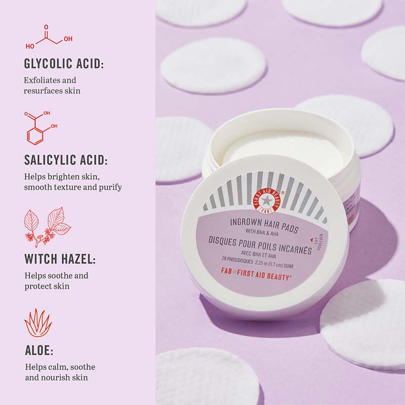 First Aid Beauty Ingrown Hair Pads | aloe vera for razor burn | glycolic acid | salicylic acid | witch hazel for body 