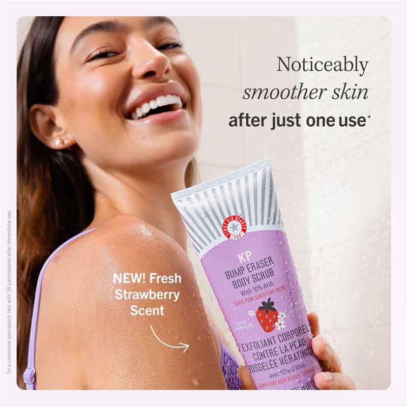 First Aid Beauty KP Bump Eraser Body Scrub, AHA Body scrub, exfoliating body scrub