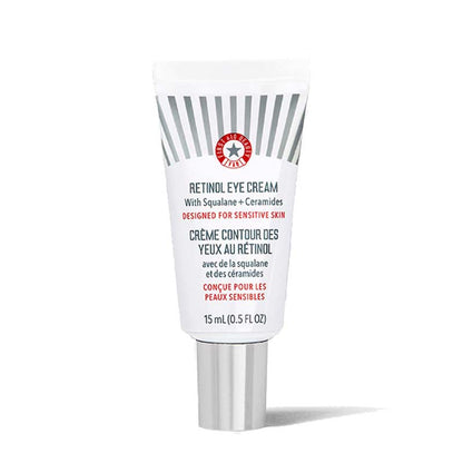 First Aid Beauty | Retinol Eye Cream | Squalane | Ceramides | multi-action eye cream | hydrates skin | visibly smooths | firms delicate skin | Encapsulated Retinol Technology | slow-release retinol | gentle retinol supply | reduces fine lines | reduces wrinkles | minimal redness | minimal irritation | calms skin | soothes skin | strengthens moisture barrier | sensitive skin | under-eye care