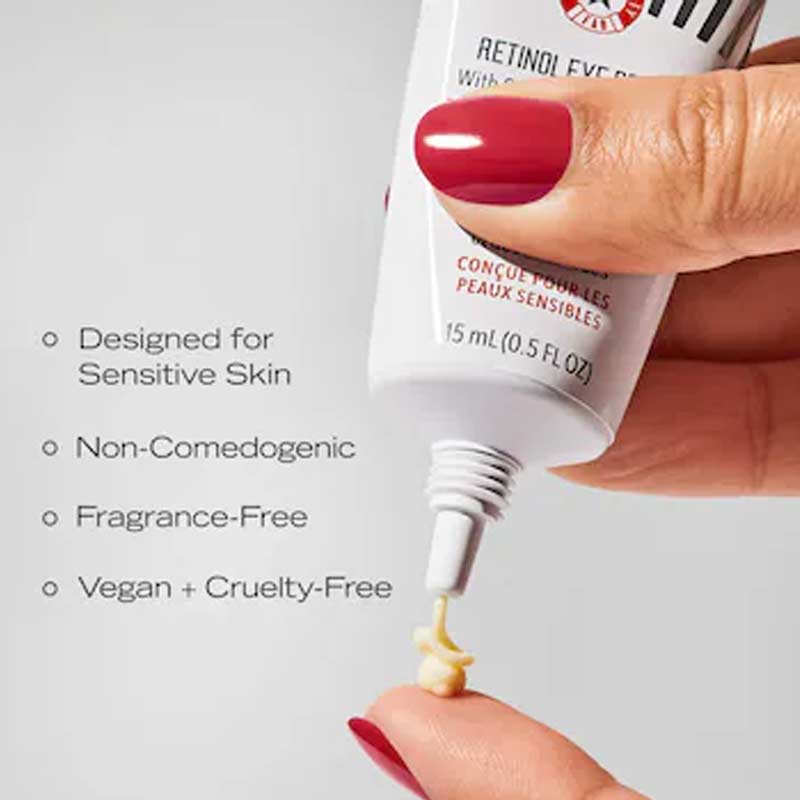 First Aid Beauty | Retinol Eye Cream | Squalane | Ceramides | multi-action eye cream | hydrates skin | visibly smooths | firms delicate skin | Encapsulated Retinol Technology | slow-release retinol | gentle retinol supply | reduces fine lines | reduces wrinkles | minimal redness | minimal irritation | calms skin | soothes skin | strengthens moisture barrier | sensitive skin | under-eye care