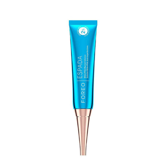 foreo | espada | BHA | PHA | blemish solution | lightweight | concentrated gel | | quickly targets | blemishes | surface | skin | formulated | 2% salicylic acid | espada™ | eliminate | existing spots | redness | blemishes | inflammation | clear | calm | dab | flawless skin | super ingredients | salicylic acid | witch hazel | niacinamide | tea tree oil | panthenol | moisturize | acne | radiant | effective | blue LED | cruelty free | vegan