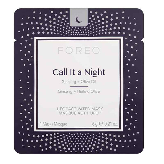  Foreo UFO | Call it a night | masks | nourishing | smart face masks | luscious | olive oil | reviving | ginseng | 90 seconds | relaxing | facial treatment | smooth | soft | skin