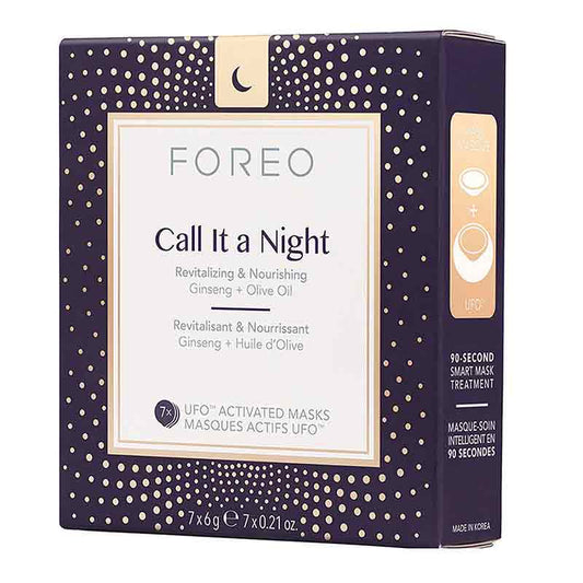  Foreo UFO | Call it a night | masks | nourishing | smart face masks | luscious | olive oil | reviving | ginseng | 90 seconds | relaxing | facial treatment | smooth | soft | skin