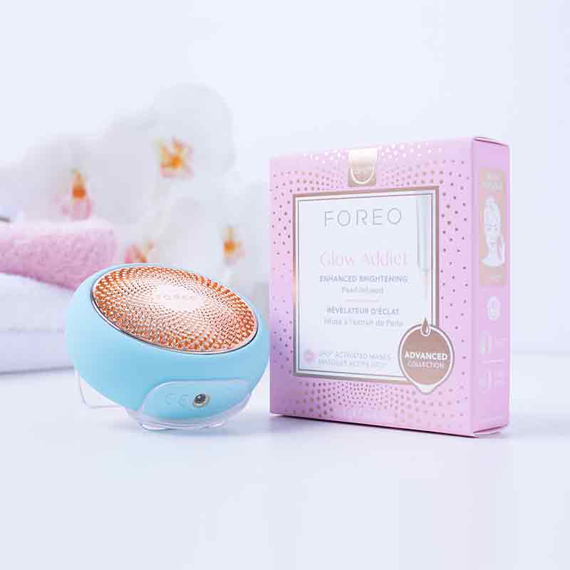 Foreo | UFO | Glow Addict | brightening | face masks | 90-second | treatment | dull skin | young | healthy | radiance | Instantly | illuminate | quick | glow 
