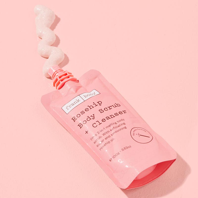 Frank Body Rosehip Body Scrub + Cleanser | squeezy tube | easy | creamy | melts | scrub | clean | rosehip oil | sugar | no mess | easy 