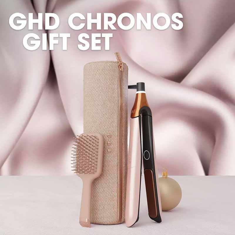 ghd Chronos Hair Straightener Festive Gift Set In Cashmere Beige Stylised Image