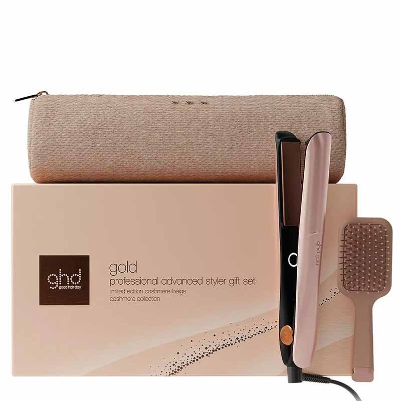 ghd Gold Hair Straightener Gift Set With Paddle Brush & Bag in Cashmere Beige Product Image