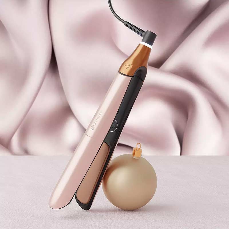 ghd Chronos Hair Straightener Festive Gift Set In Cashmere Beige with christmas bauble