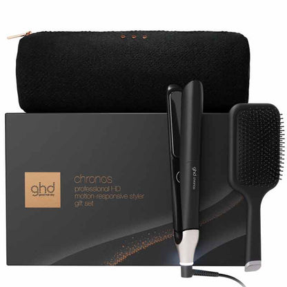 ghd Chronos Max Hair Straightener Black Gift Set with Paddle Brush & Bag