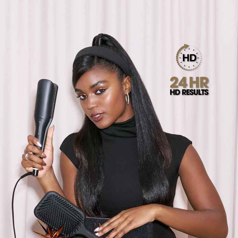 ghd Chronos Max Hair Straightener Black Gift Set with Paddle Brush & Bag Model Image