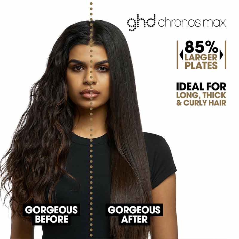 ghd Chronos Max Wide Plate Hair Straightener, wide plate hair styler for long, thick, curly hair