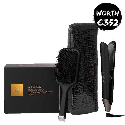 ghd Chronos Styler Black Gift Set With Paddle Brush & Bag