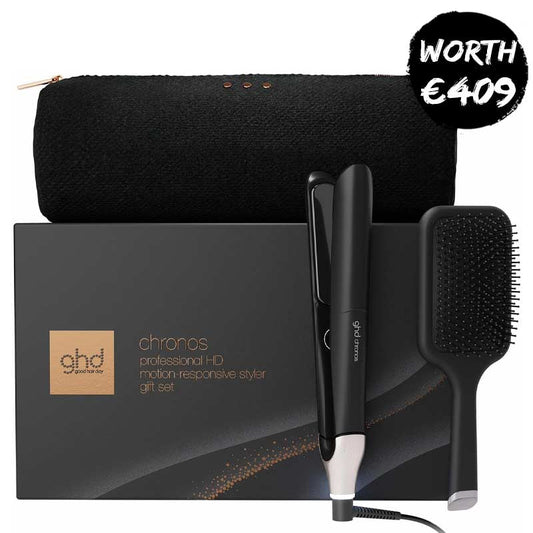 ghd Chronos Styler Black Gift Set With Paddle Brush & Bag