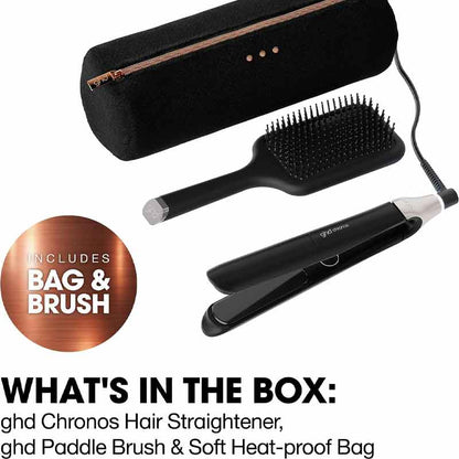 ghd Chronos Styler Black Gift Set With Paddle Brush & Bag What's Included