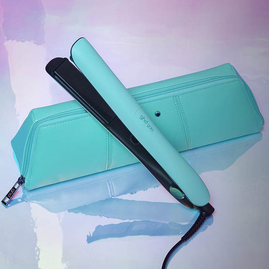 ghd, ghd Futurescape Limited Edition Gold Hair Straightener in Mystic Aqua, ghd with heat protective bag, ghd straighteners