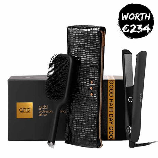 ghd Gold Professional Advanced Styler Black Gift Set With Paddle Brush & Bag