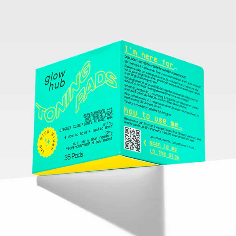  Glow Hub The Glow Giver AHA Toning Pads | Lackluster complexions | Supercharged lactic acid | Glycolic acid | Pro-peel experience | Goodbye to dullness | Super radiant | Super bright | Super glowy skin.
