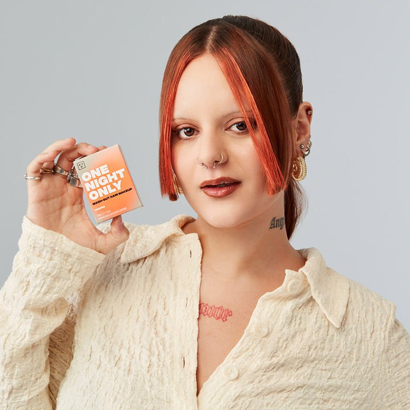 Good Dye Young | One Night Only | Wash-Out Hair Makeup | vibrant temporary hair color | flexible formula | workable formula | washes out after one use | bold streaks | color blocking | dip dye styles | no commitment | all hair types | all textures | all colours | switch up your colour | orange