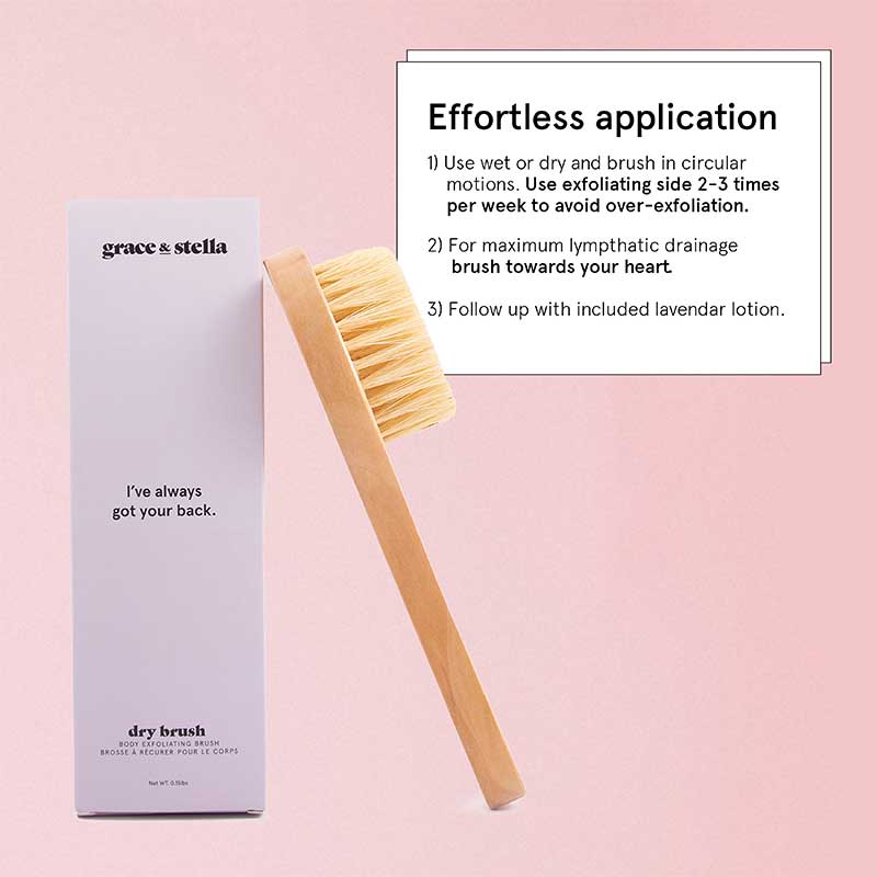 Grace & stella body exfoliating dry brush | dry brush towards your heart | massage brush 