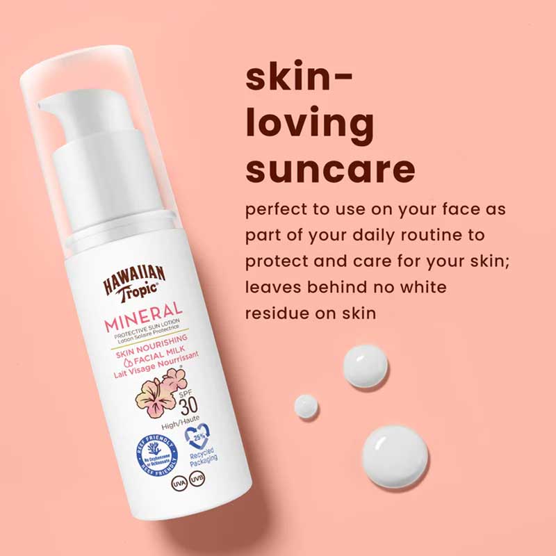 Hawaiian Tropic Mineral Facial Milk SPF 30 | Lightweight | Sunscreen | Nourishing | Protection | UVA | UVB | rays | Mineral | Skincare | Care | daily 
