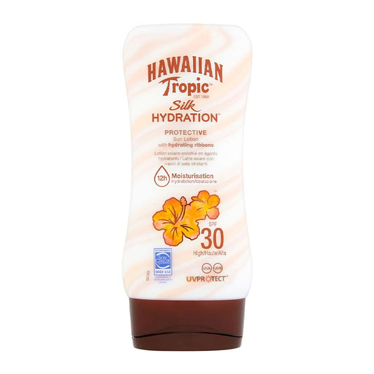  Hawaiian Tropic | Silk Hydration | Lotion | SPF 30 | ultra-light | UVA | UVB | protection | damaging sun rays | hydrating ribbons | moisturizes | soft | water resistant