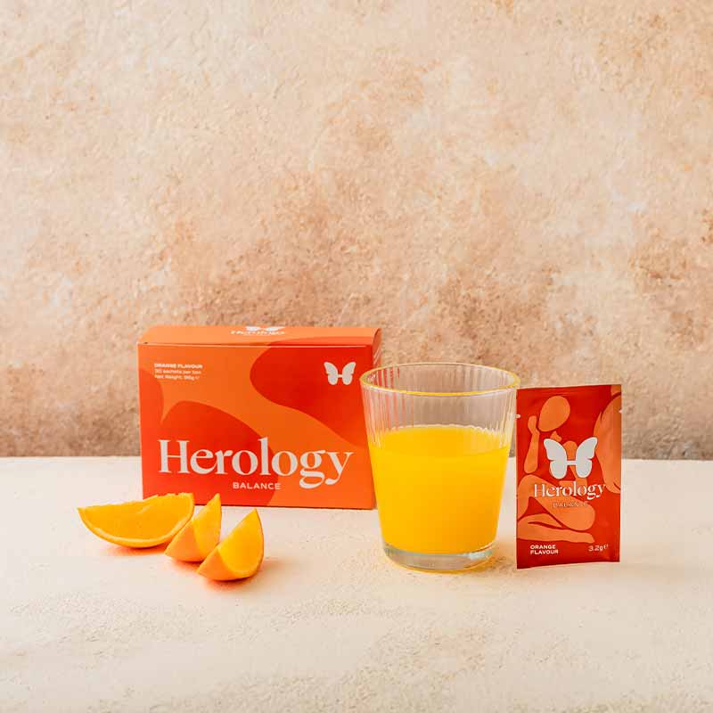 Herology | Balance | food supplement | nutrition | hormonal regulation | energy | wellbeing | quality ingredients | 30 daily sachets | orange flavour | Folic Acid | healthy nervous system | Magnesium | Vitamin B6 | calm | anxiety | maximum absorption | health | metabolism | adaptogenic herbs