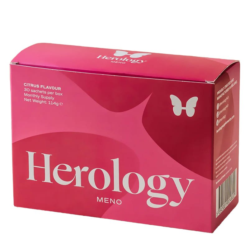 Herology | Meno | food supplement | nutrition | energy | wellbeing | quality ingredients | 30 daily sachets | citrus flavour | Magnesium | Vitamin B6 | Vitamin B12 | maximum absorption | health | peri-menopause | menopause | hormonal activity | metabolism | mental performance | bone health | Vitamin D | Vitamin K2 | nervous system | calm | relaxation