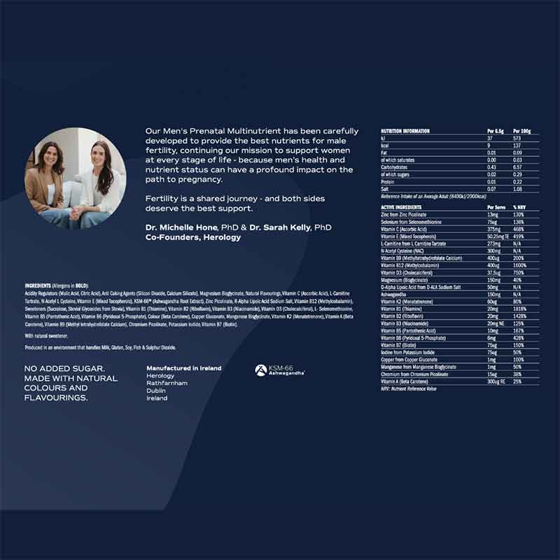 Herology Men's Prenatal Supplement Nutritional Information