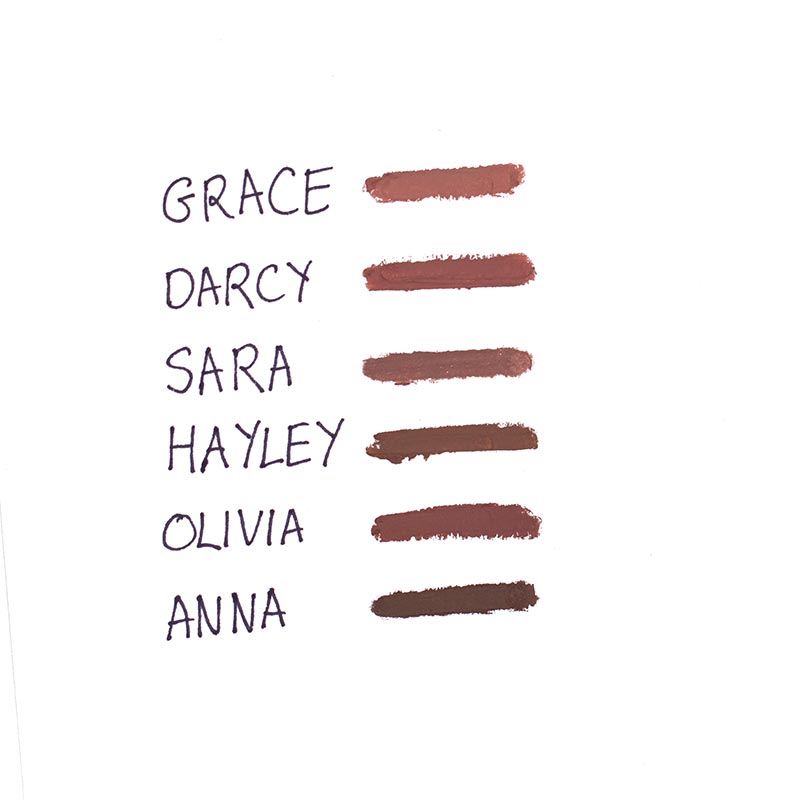 Hildun Beauty Silk to Set Longwear Lip Liner Pencil Shade Swatches