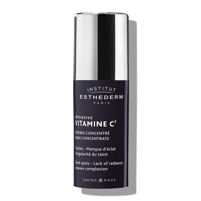 Institut Esthederm Intensive Vitamine C² Dual Concentrate | potent brightening booster serum | 10% pure vitamin C | 2% pro-vitamin C | visible results in 14 days | targets uneven skin tone | dark spots | lack of radiance | smoothens skin's texture