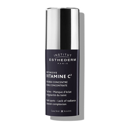 Institut Esthederm Intensive Vitamine C² Dual Concentrate | potent brightening booster serum | 10% pure vitamin C | 2% pro-vitamin C | visible results in 14 days | targets uneven skin tone | dark spots | lack of radiance | smoothens skin's texture