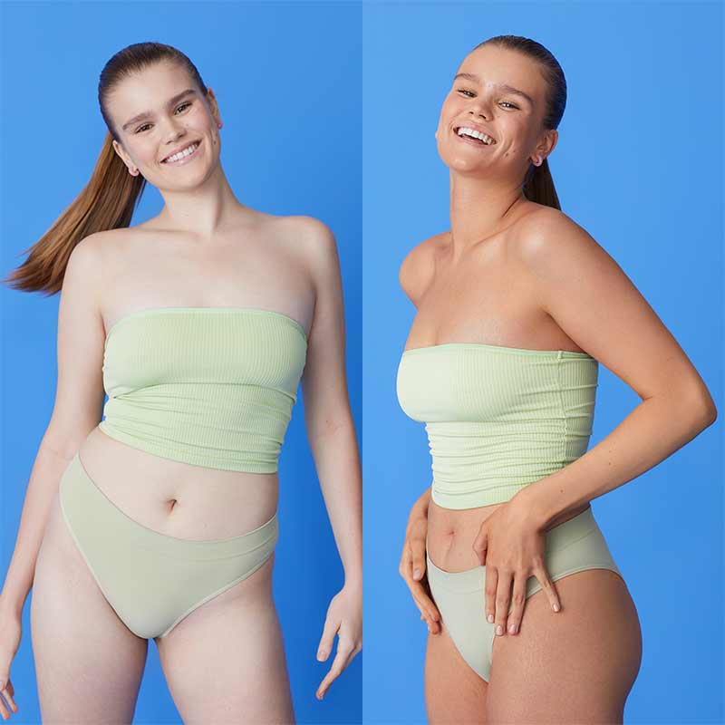 Isle of Paradise Self-Tanning Oil Mist  | medium shade oil tan mist before and after | transparent tan oil mist in medium on model | healthy tan for skin | tan for sensitive skin | hyaluronic acid medium tan