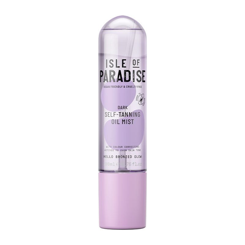 Isle of Paradise Self-Tanning Oil Mist  | dark shade self tan spray | hyaluronic acid dark tan | dark tan with skincare | skin actives in tan | dark tan mist
