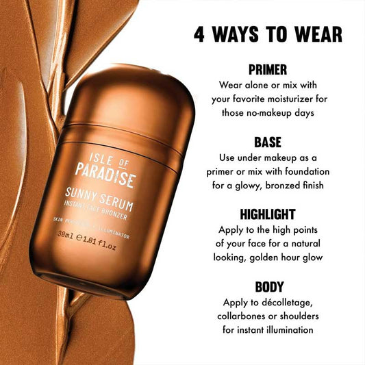 Isle of Paradise Sunny Serum Instant Face Bronzer | Liquid bronzing serum | Primer | Base | Highlight | Bronze | Body | Glow 