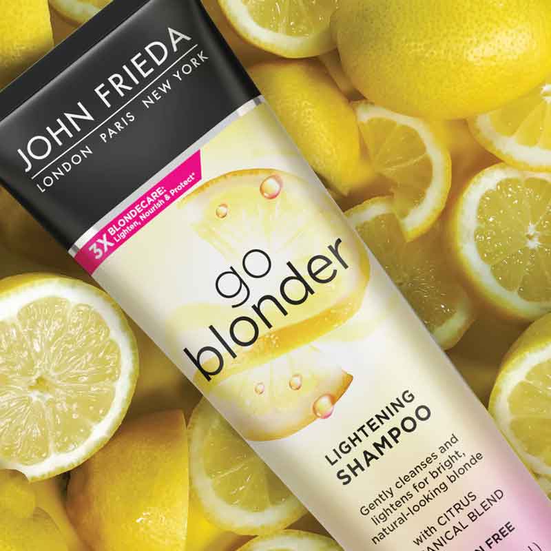 John Frieda Sheer Blonde Go Blonder Shampoo |  lightening | shampoo | brighten | blonde | strands | year-round | gently | lightens | cleansing | luminous | shine