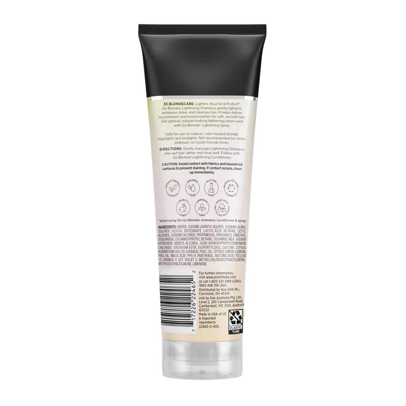 John Frieda Sheer Blonde Go Blonder Shampoo | strengthening | toning | neutralizes | prevents brassiness | protection | enhanced | gently | lightens | cleansing | luminous 