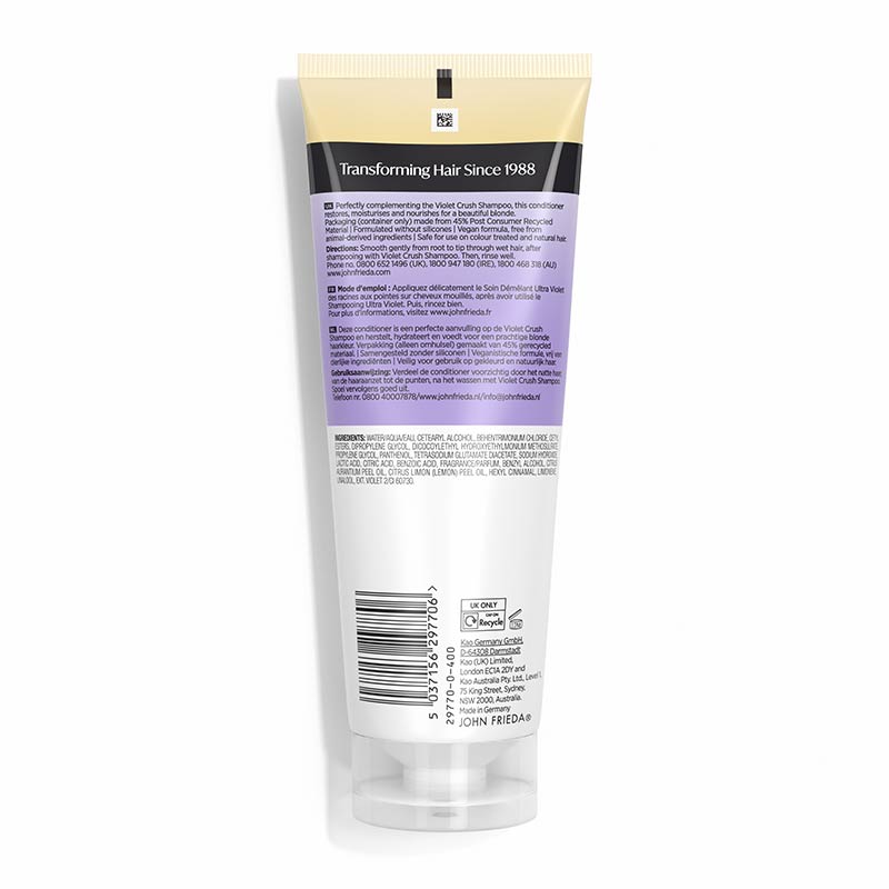 John Frieda Violet Crush for Blondes Purple Conditioner back of pack