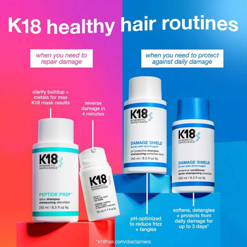K18 Damage Shield | pH Protective Shampoo | clarifying | cleansing | microdosed | patented K18Peptide™ | colour-safe | vibrancy | reduce cuticle swelling | prevent frizz | smooth | polished finish | optimized pH | safe for everyday use