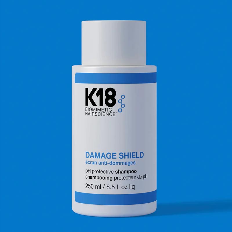 K18 Damage Shield | pH Protective Shampoo | clarifying | cleansing | microdosed | patented K18Peptide™ | colour-safe | vibrancy | reduce cuticle swelling | prevent frizz | smooth | polished finish | optimized pH | safe for everyday use