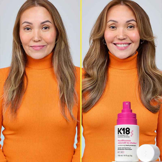 K18 HeatBounce Conditioning Heat Protectant Before & After