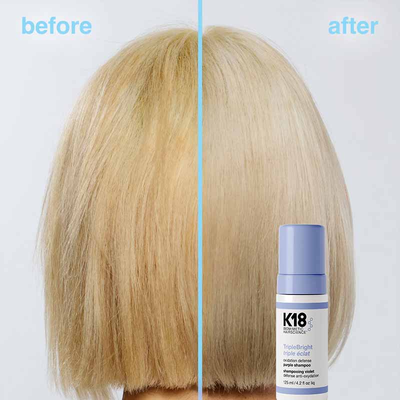 K18 TripleBright Oxidation Defense Purple Shampoo Before & After