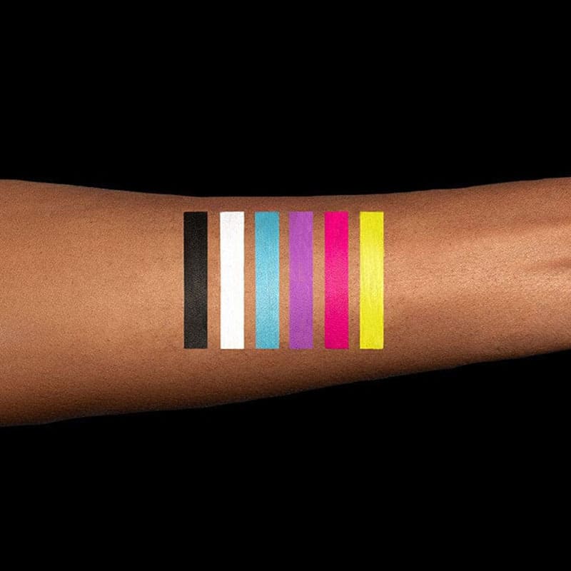 Kash Beauty Precision Paints | swatches | water activated | eyeliner | black | white | blue | purple | pink | neon yellow | liner 