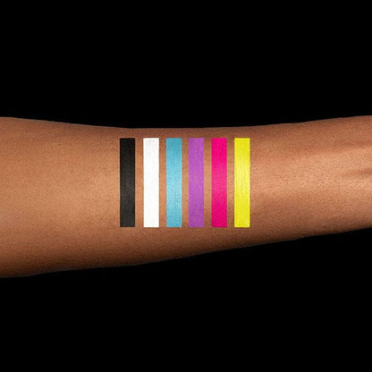 Kash Beauty Precision Paints | swatches | water activated | eyeliner | black | white | blue | purple | pink | neon yellow | liner 