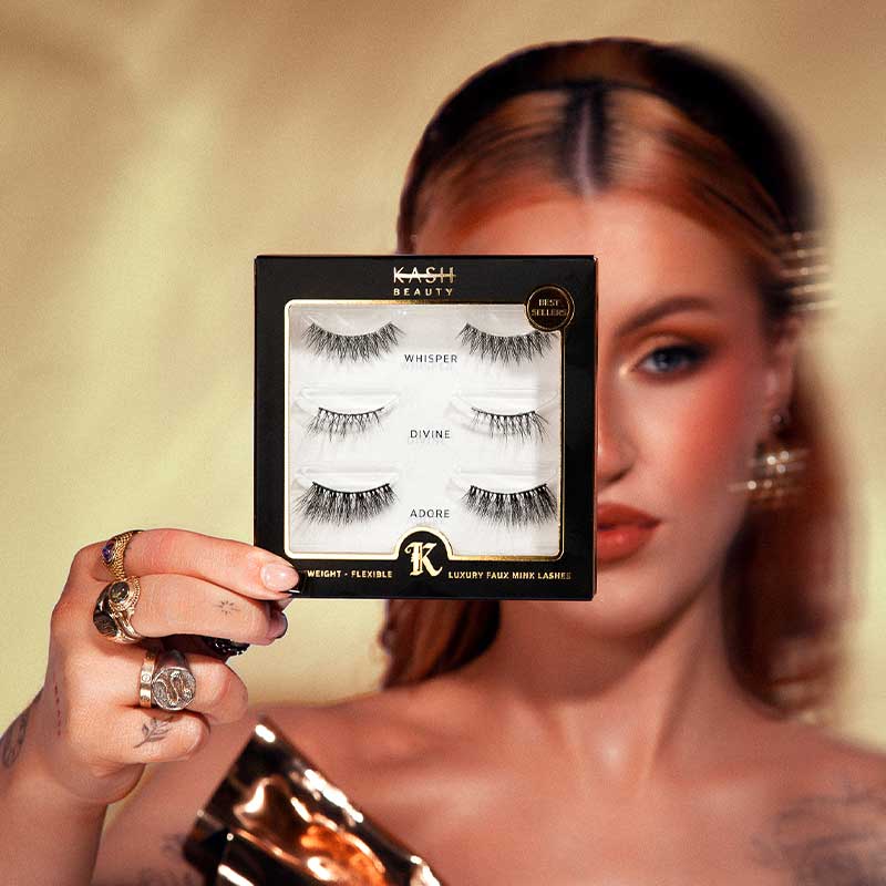 Kash Beauty Eternal Treasure Trio Lashes | flexible bands | easy application | high-quality synthetic fibers | mimic natural lashes | volume | length | comfortable wear.