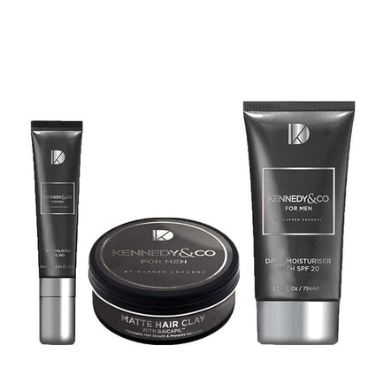 Kennedy & Co Men's Gift Set: Moisturiser, Eye Gel & Hair Clay | christmas gift for men | male skincare gift